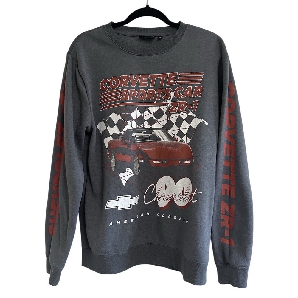 Men's Gray Vintage 90's Corvette Long‎ Sleeve Sweatshirt Size Medium